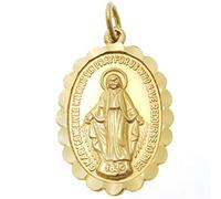 Alexander Castle Solid 9ct Gold Miraculous Medal Catholic Pendant - 28mm x 16mm Frilled Miraculous Medal PENDANT ONLY with Jewellery Gift Box