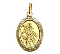 Alexander Castle Solid 9ct Gold St Christopher Pendant Medal for Women Men Boys Girls - with Jewellery Gift Box - 'SAINT CHRISTOPHER PROTECT US' Engraving