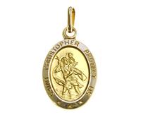 Alexander Castle Solid 9ct Gold St Christopher Pendant Medal for Women Men Boys Girls - with Jewellery Gift Box - 'SAINT CHRISTOPHER PROTECT US' Engraving