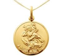 Alexander Castle Solid 9ct Gold St Christopher Pendant Necklace - 22mm with 18" 9ct Gold Chain & Jewellery Gift Box