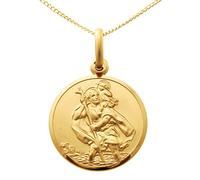 Alexander Castle Solid 9ct Gold St Christopher Pendant Necklace for Women & Children - 18mm with 18" 9ct Gold Chain & Jewellery Gift Box
