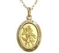 Alexander Castle Solid 9ct Gold St Christopher Pendant Necklace - with 18" 9ct Gold Chain & Jewellery Gift Box - 'SAINT CHRISTOPHER PROTECT US' Engraving