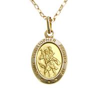 Alexander Castle Solid 9ct Gold St Christopher Pendant Necklace - with 18" 9ct Gold Chain & Jewellery Gift Box - 'SAINT CHRISTOPHER PROTECT US' Engraving