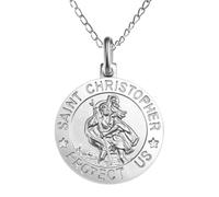 Alexander Castle Sterling Silver St Christopher Pendant Necklace - 18mm - 18" Sterling Silver Chain & Jewellery Gift Box - 'SAINT CHRISTOPHER PROTECT US' Engraving