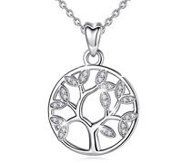Alexander Castle Tree of Life Pendant Necklace 925 Sterling Silver Necklace for Women with CZ Stones - Yggdrasil Crann Bethadh with 18" Silver Chain & Jewellery Gift Box - 18.8mm