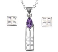 Alexander Castle Women's Jewellery Set 925 Sterling Silver Charles Rennie Mackintosh Gift Set - Amethyst Necklace and Earring Set with Jewellery Gift Box