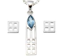 Alexander Castle Women's Jewellery Set 925 Sterling Silver Charles Rennie Mackintosh Gift Set - Blue Topaz Necklace and Earring Set with Jewellery Gift Box