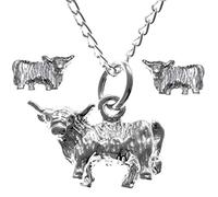 Alexander Castle Women's Jewellery Set 925 Sterling Silver Highland Cow Necklace and Earring Set - Scottish Gifts for Women Girls Teens with Jewellery Gift Box