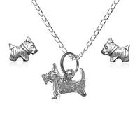Alexander Castle Women's Jewellery Set 925 Sterling Silver Scotty Dog Necklace and Earring Set - Scottish Gifts for Women Girls Teens with Jewellery Gift Box
