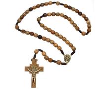 Alexander Castle Wooden Rosary Beads Catholic, Brown, Brazilian Walnut, St Benedict Crucifix with Miraculous Medal