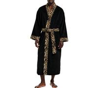 Alexander Del Rossa ADR Men's Long Sleeve Plush Fleece Robe, Bathrobe, Leopard Print Accent, XL