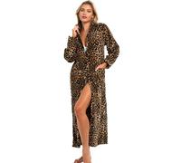 Alexander Del Rossa Fleece Zip Up Robes for Women with Zippered Front, Hooded Zipper Robes for Women, Womens Long Robe, Leopard Print, XL