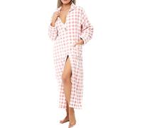 Alexander Del Rossa Long Zip Up Robes, Plush Zipper Robes for Plus Size, Housecoats Zipper Front, Blush Gingham Check, XL