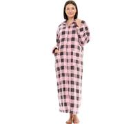 Alexander Del Rossa Long Zip Up Robes, Plush Zipper Robes for Plus Size, Housecoats Zipper Front, Buffalo Check Pink Gray Plaid, 2X