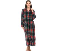 Alexander Del Rossa Long Zip Up Robes, Plush Zipper Robes for Plus Size, Housecoats Zipper Front, Classic Tartan Plaid Blue, Large