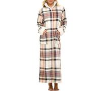 Alexander Del Rossa Long Zip Up Robes, Plush Zipper Robes for Plus Size, Housecoats Zipper Front, Designer Plaid With Cream, Large