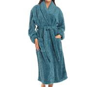 Alexander Del Rossa Women's Plush Fleece Robe, Warm Shaggy Bathrobe, Heathered Teal, Large