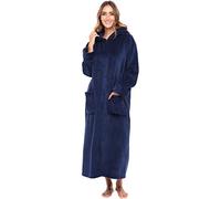 Alexander Del Rossa Women's Slim Fit Zip Up Fleece Robe, Soft Warm Plush Zipper Bathrobe, Navy Blue, S