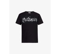 Alexander Mcqueen Mens Black Grey Logo-print Crewneck Cotton-jersey T-shirt S