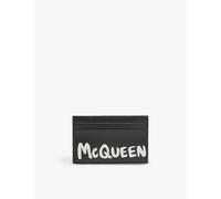 Alexander Mcqueen Mens Black/white Graffiti-print Leather Card Holder 7x11cm