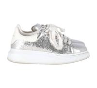 Alexander McQueen Women's Preloved Oversized Sneakers in Metallic Silver Leather | Size: 6.5