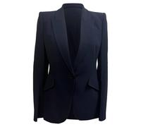 Alexander McQueen Women's Preloved Single-Breasted Blazer in Navy Blue Wool | Size: 42