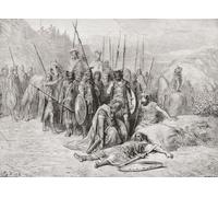Alexander the Great discovers the body of King Darius III. After a 19th century work by Gustave Dore. Alexander the Great 356 BC - 323 BC. King Darius III c.380 BC - 330 BC. Poster Print by Ken Welsh
