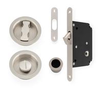 Alexander & Wilks AW110R Radius Pocket Door Lock Set, 50mm Backset, Solid Brass (Satin Nickel)