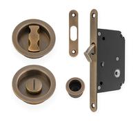 Alexander & Wilks AW110R Radius Sliding Door Lock Set, 50mm Backset, Solid Brass (Antique Brass)