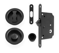 Alexander & Wilks AW110R Radius Sliding Door Lock Set, 50mm Backset, Solid Brass (Black)