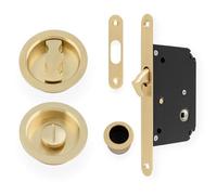 Alexander & Wilks AW110R Radius Sliding Door Lock Set, 50mm Backset, Solid Brass (Satin Brass PVD)