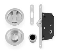Alexander & Wilks AW110R Radius Sliding Door Lock Set, 50mm Backset, Solid Brass (Satin Chrome)