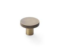 Alexander & Wilks Hanover Knurled Circular Cupboard Knob - Antique Brass - 38mm