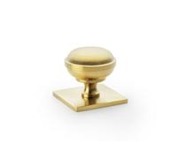 Alexander & Wilks Quantock Cupboard Knob On Square Backplate - Satin Brass Pvd - 34mm