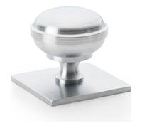 Alexander & Wilks QUANTOCK Cupboard Knob on Square Backplate, Satin Chrome (38mm Knob, 45mm Backplate)