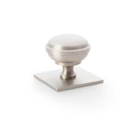 Alexander & Wilks Quantock Cupboard Knob On Square Backplate - Satin Nickel - 38mm