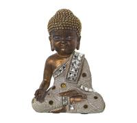 Alexandra House Living Decorative Figure White Golden Acrylic Plastic Melamine Buddha 14 x 9 x 20 cm