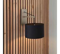 alexandria black fabric shade wall light with matt nickel frame