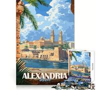 Alexandria, Egypt Travel Poster Jigsaw Puzzles for Adults 1000 Pieces Brain Power Snug Connection Home Game Perfect Art (38x52cm)