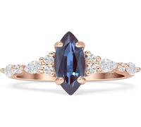 Alexandrite Ring for Women - Marquise Cut, Solid 925 Sterling Silver Rose Gold Plated Vintage Art Deco Style Wedding & Engagement June Birthstone (N)
