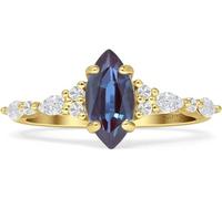 Alexandrite Ring for Women - Marquise Cut, Solid 925 Sterling Silver Yellow Gold Plated Vintage Art Deco Style Wedding & Engagement June Birthstone (X)