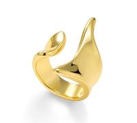 ALEXCRAFT 18K Goldplated Stainless Steel Rings, Hypoallergenic Silver Ring | Stainless Steel Adjustable Curved Open Rings Large Chunky Wide Hammered Smooth Fashion Statement Thumb Rings for Women Men