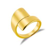 ALEXCRAFT 18K Goldplated Stainless Steel Rings, Hypoallergenic Silver Ring | Stainless Steel Adjustable Curved Open Rings Large Chunky Wide Hammered Smooth Fashion Statement Thumb Rings for Women Men