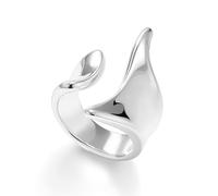 ALEXCRAFT 18K Goldplated Stainless Steel Rings, Hypoallergenic Silver Ring | Stainless Steel Adjustable Curved Open Rings Large Chunky Wide Hammered Smooth Fashion Statement Thumb Rings for Women Men