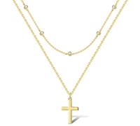 ALEXCRAFT 2 PCS Layered Cross Chain Gold Women's Necklace with Zirconia Pendant Fashion Jewelry for Her Women Girlfriend Mom Cross Size 13 * 20cm