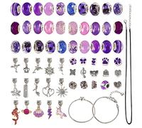 ALEXCRAFT 63 Pcs Bracelet Making Kit Big Hole Beads with Metal Charms and Chains for Jewelry Making DIY Project (Purple)