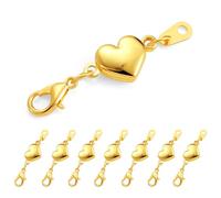 ALEXCRAFT 8 Pcs 14K Gold Plated Magnetic Lobster Clasps, Heart Shaped Magnetic 14K Gold Clasps with Closed Jump Rings for Necklace Bracelet DIY Findings