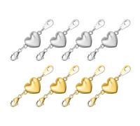 ALEXCRAFT 8 Pcs Sterling Silver/14K Gold Plated Magnetic Lobster Clasps, Heart Shaped Magnetic Sterling silver/14K Gold Clasps with Closed Jump Rings for Necklace Bracelet DIY Findings