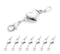 ALEXCRAFT 8 Pcs Sterling Silver Magnetic Lobster Clasps, Heart Shaped Magnetic 925 Sterling Silver Clasps with Closed Jump Rings for Necklace Bracelet DIY Findings