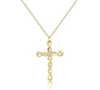 ALEXCRAFT Cross Chain Gold Silver Necklace for Women Girls Chain with Cross Gift for Girlfriend Mum Girls, Brass, No Gemstone